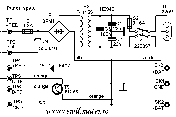 Osciloscop E-0104, schema electrica panou posterior